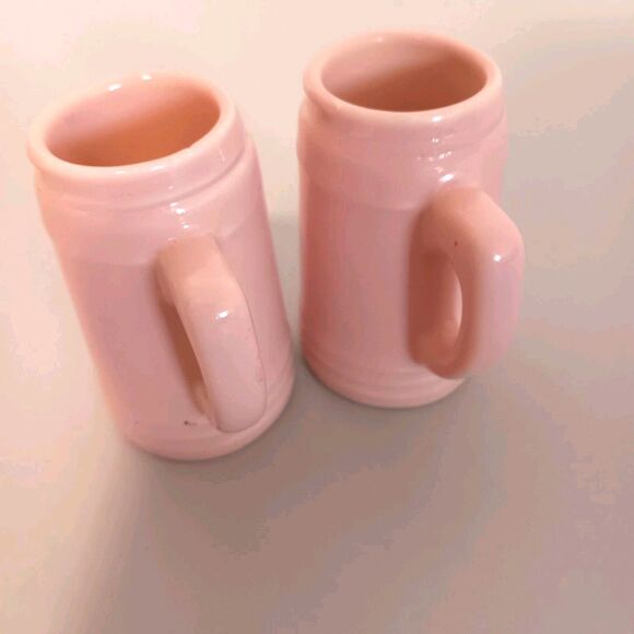 Vtg Mini Beer Stein Set Of 4 Pink & Dark Blue Ceramic Mug Shot Glasses Unmarked - Picture 12 of 16